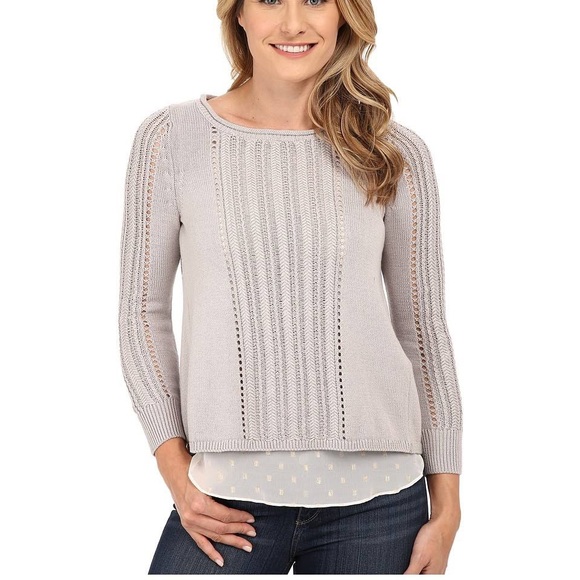 Lucky Brand Layered Split Back Metallic Sweater Gray Cream Gold Womens Size XS - Picture 13 of 14